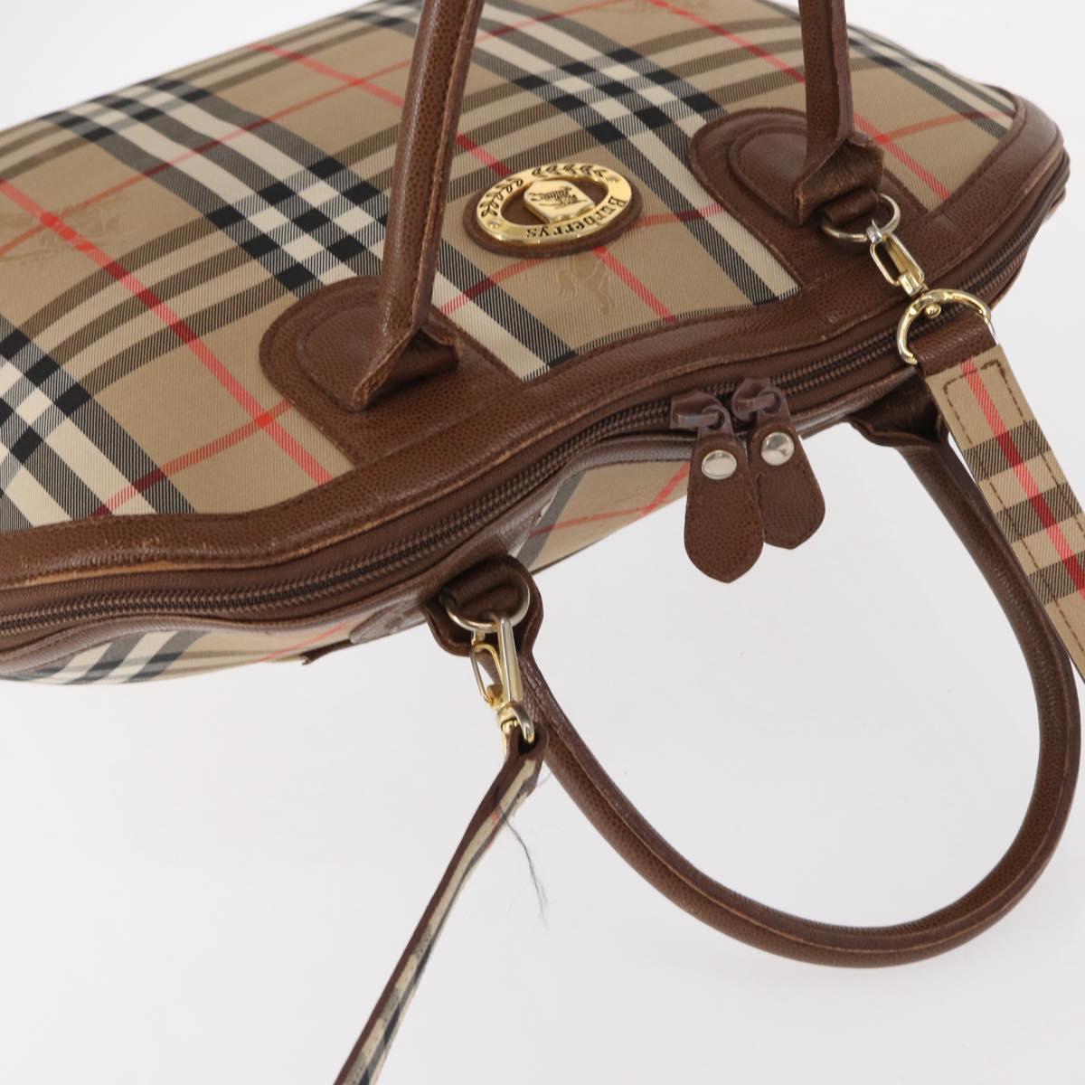 Burberrys Nova Check Hand Bag Canvas 2way Beige Auth 151772