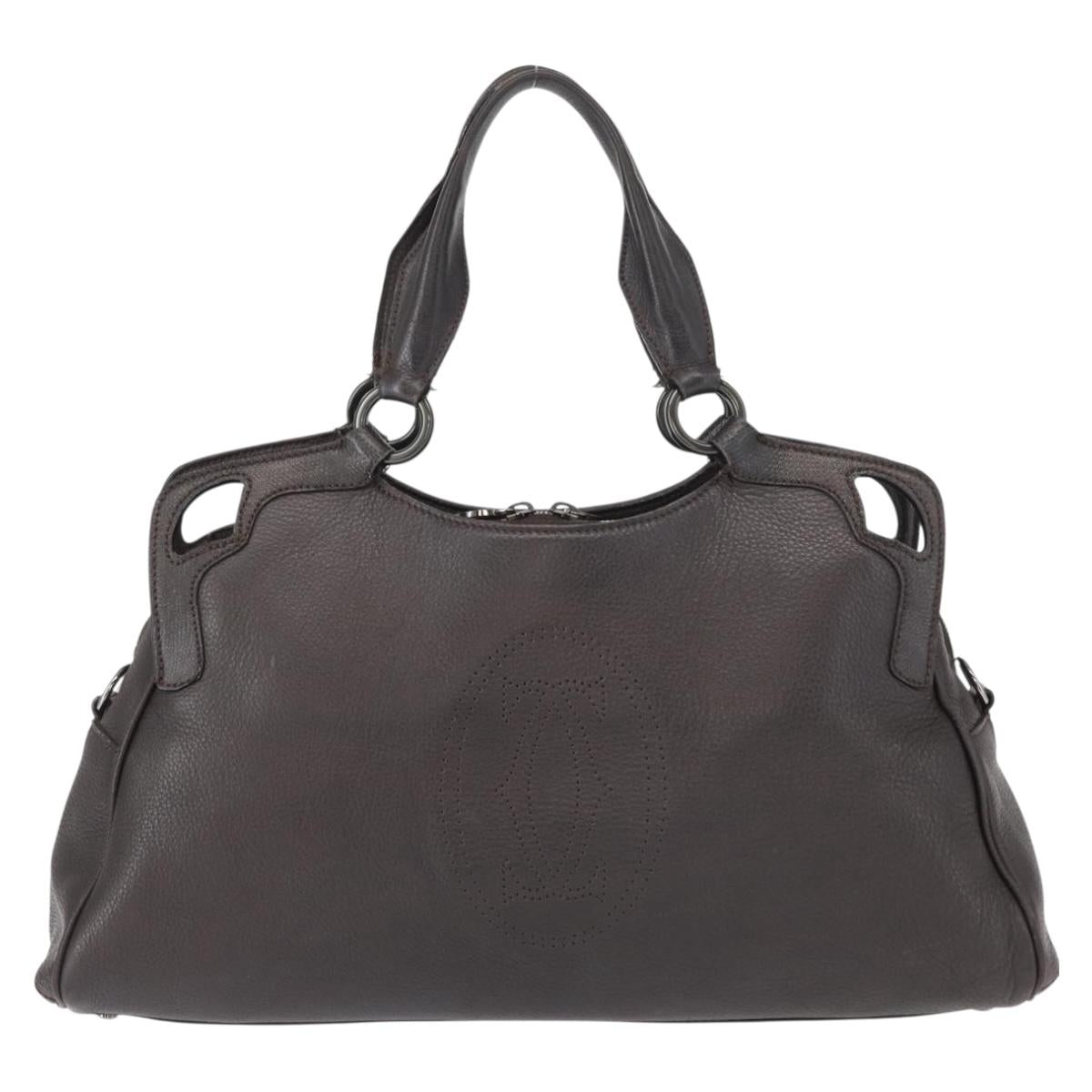 CARTIER Hand Bag Leather Black Auth 151775