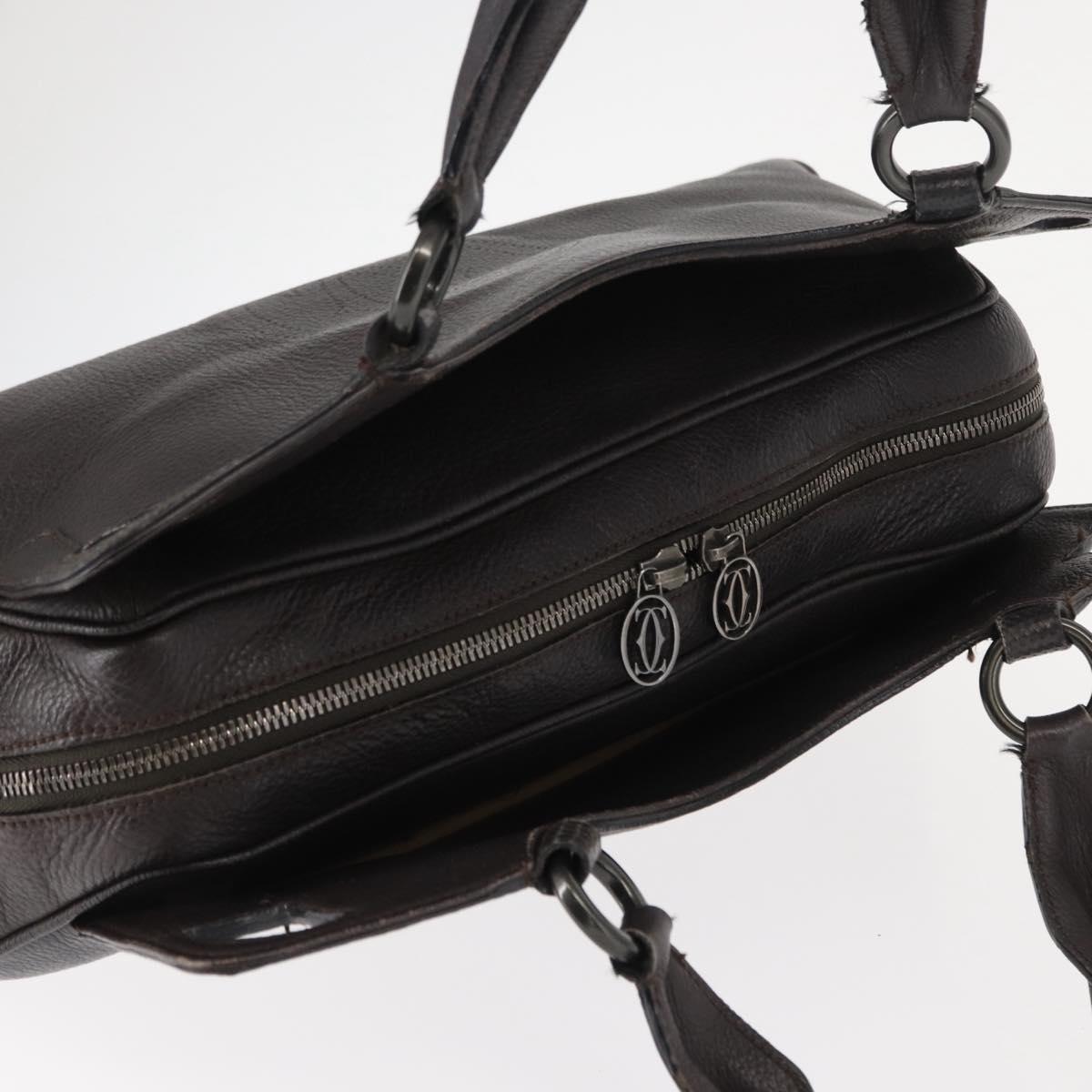 CARTIER Hand Bag Leather Black Auth 151775