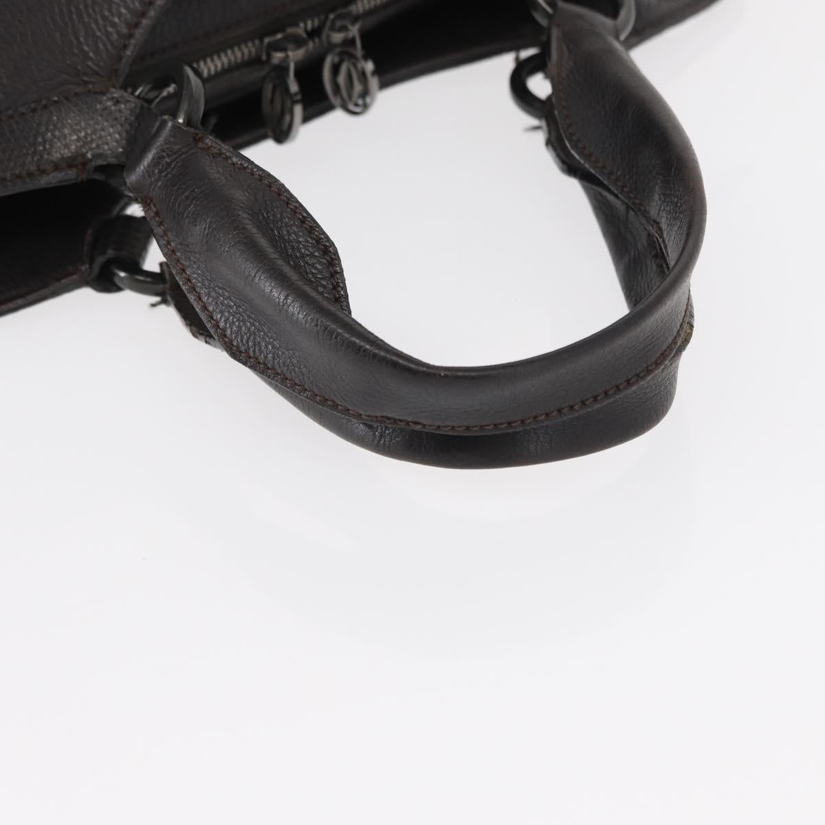 CARTIER Hand Bag Leather Black Auth 151775