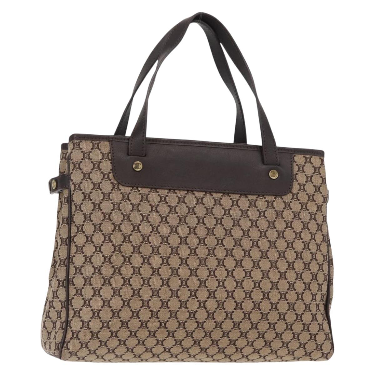 CELINE Macadam Canvas Hand Bag Beige Gold Auth 151779