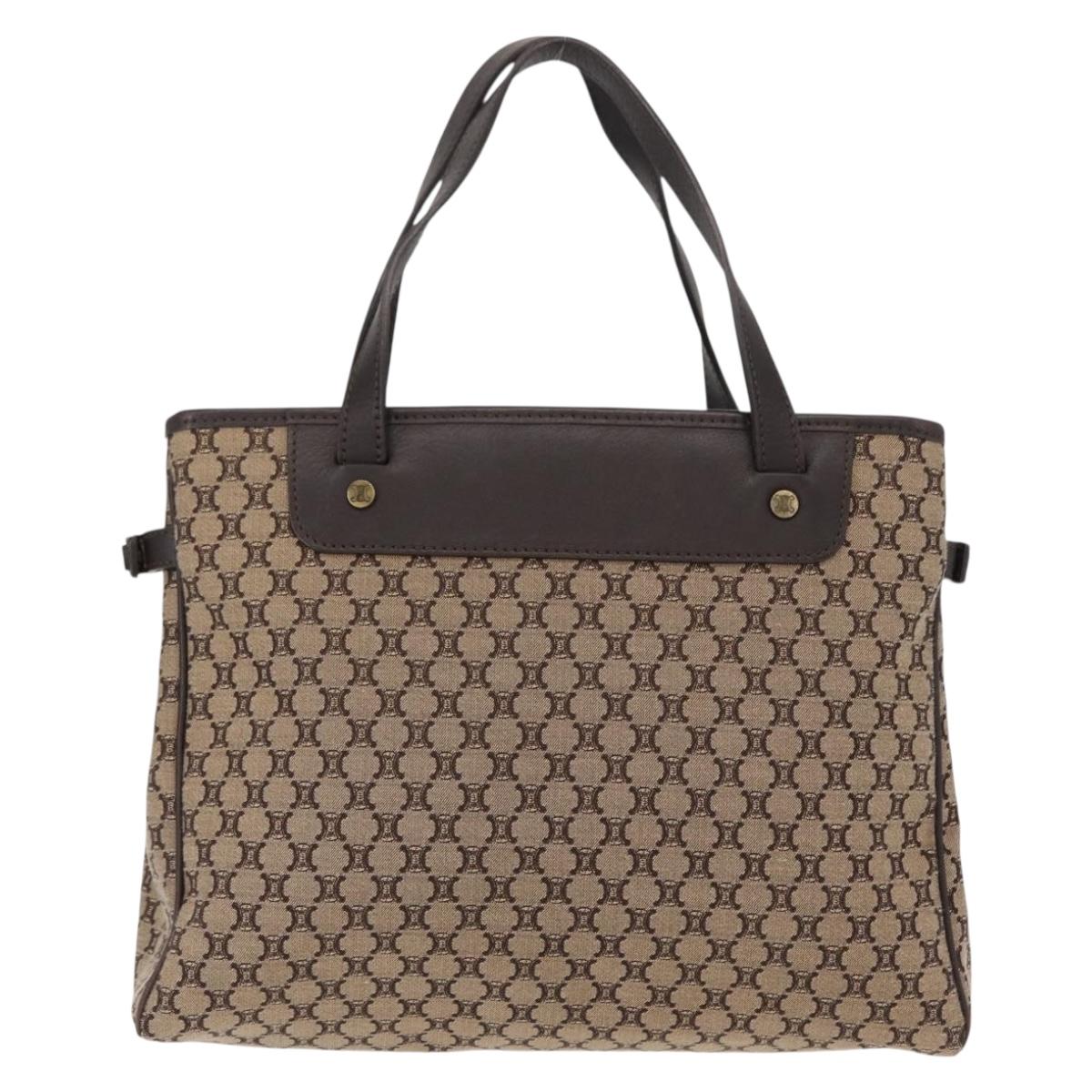 CELINE Macadam Canvas Hand Bag Beige Gold Auth 151779