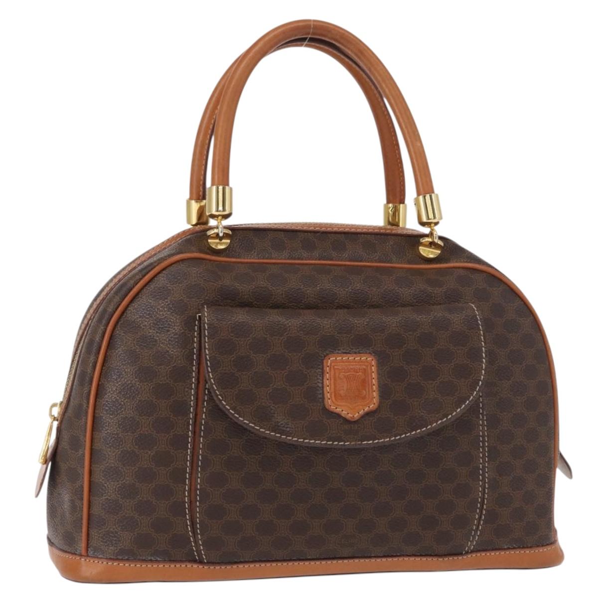 CELINE Macadam Canvas Hand Bag PVC Leather Brown Gold Auth 151782