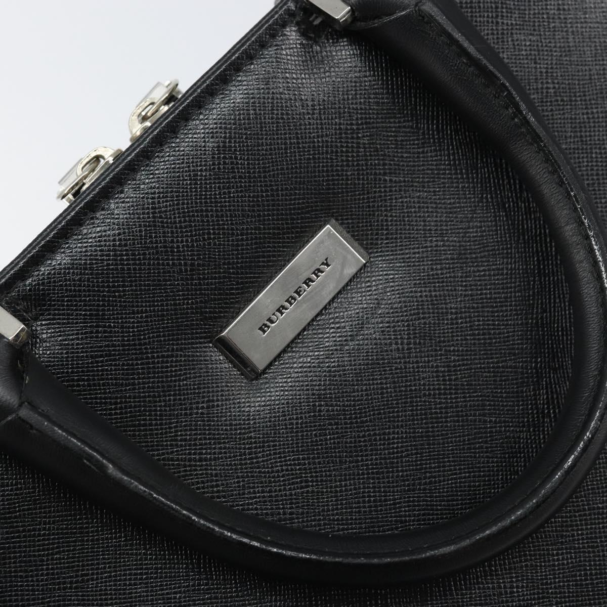 BURBERRY Hand Bag Leather Black Silver Auth 151783