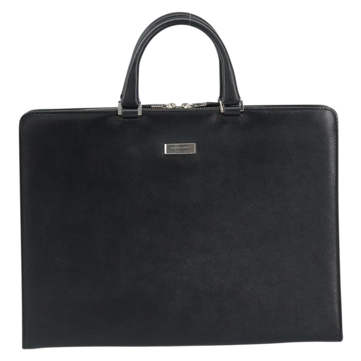 BURBERRY Hand Bag Leather Black Silver Auth 151783