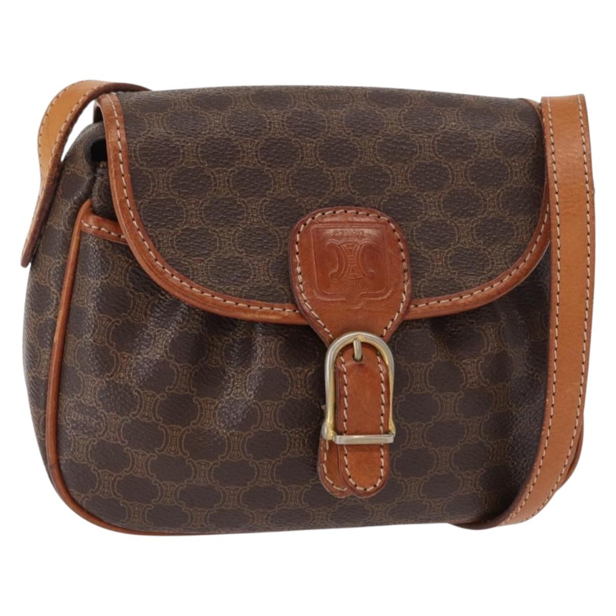 CELINE Macadam Canvas Shoulder Bag PVC Leather Brown Gold Auth 151785