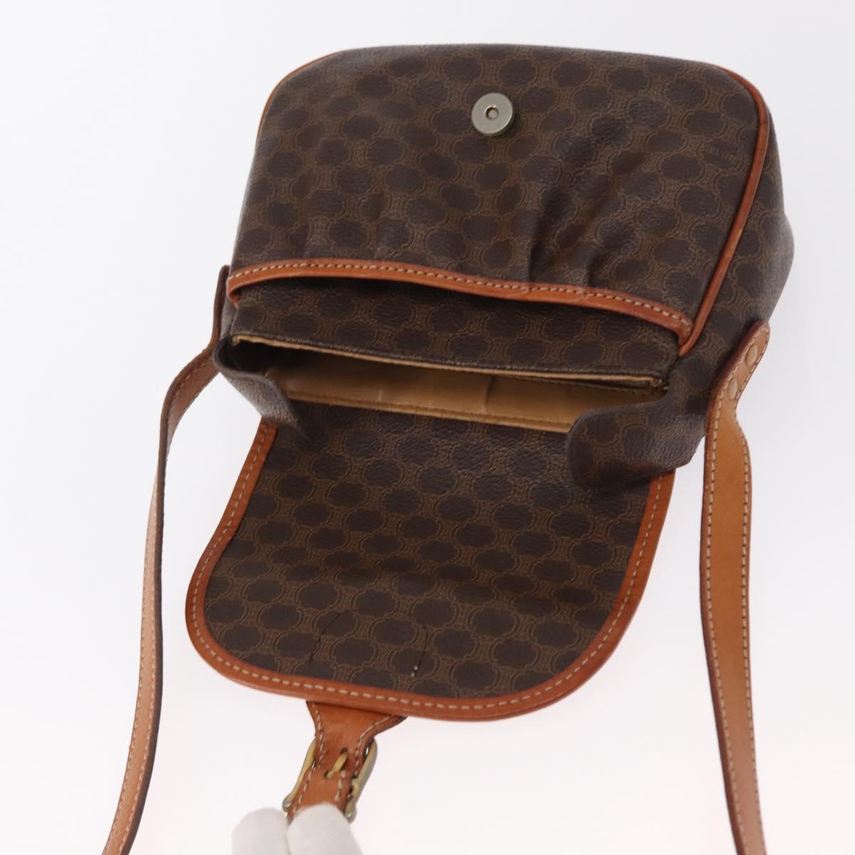 CELINE Macadam Canvas Shoulder Bag PVC Leather Brown Gold Auth 151785