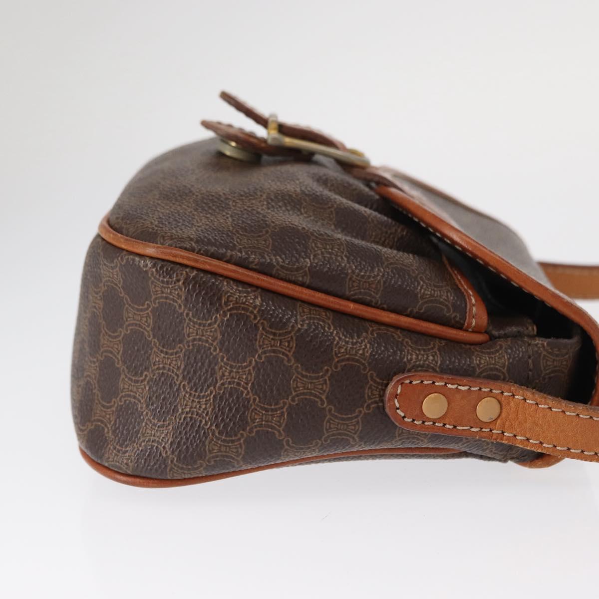 CELINE Macadam Canvas Shoulder Bag PVC Leather Brown Gold Auth 151785