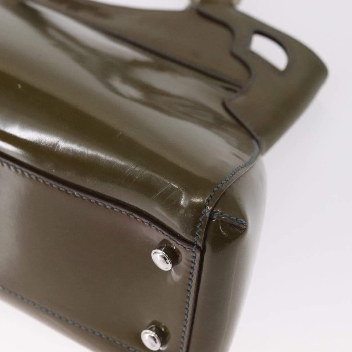 CARTIER Hand Bag Patent leather Khaki Silver Auth 151787