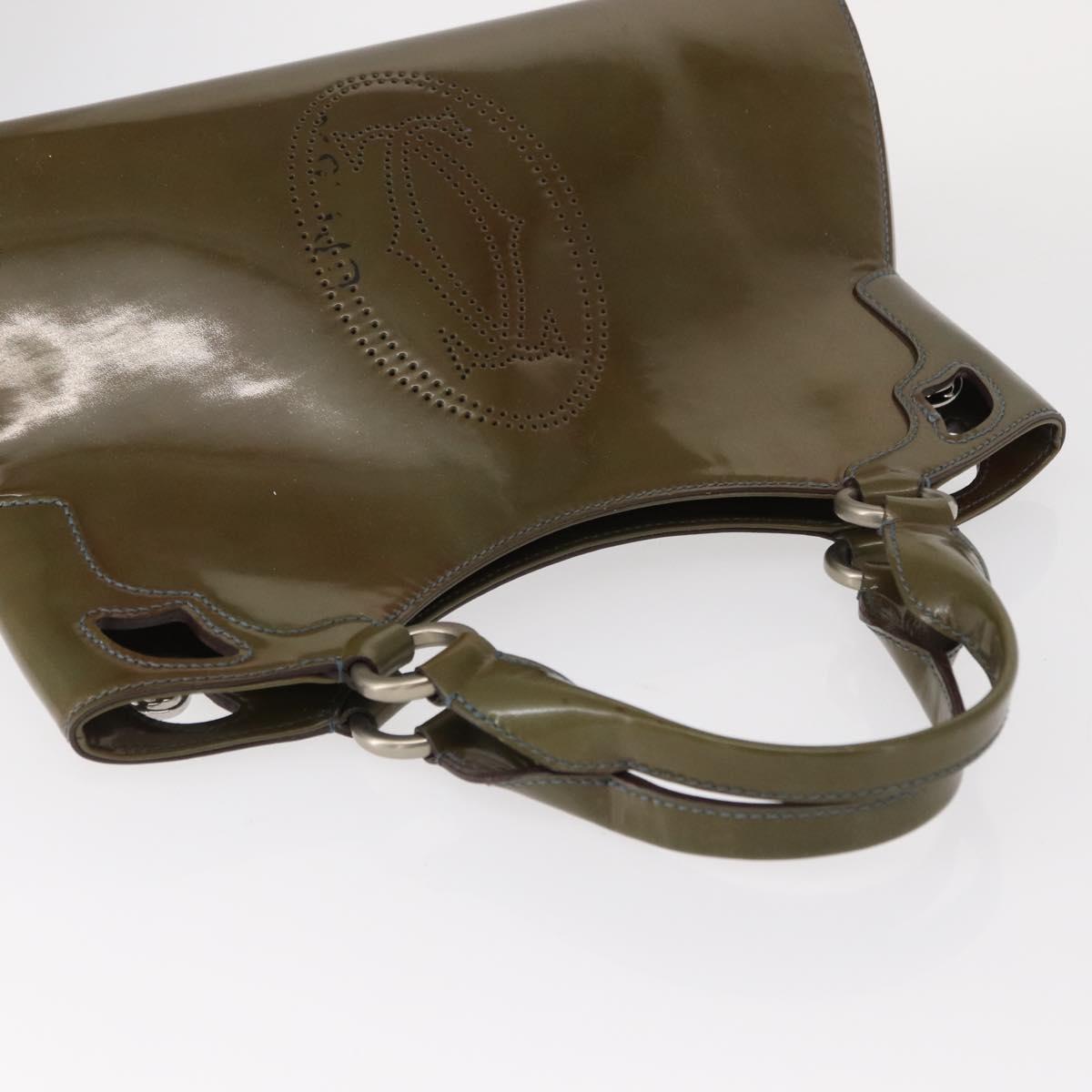 CARTIER Hand Bag Patent leather Khaki Silver Auth 151787