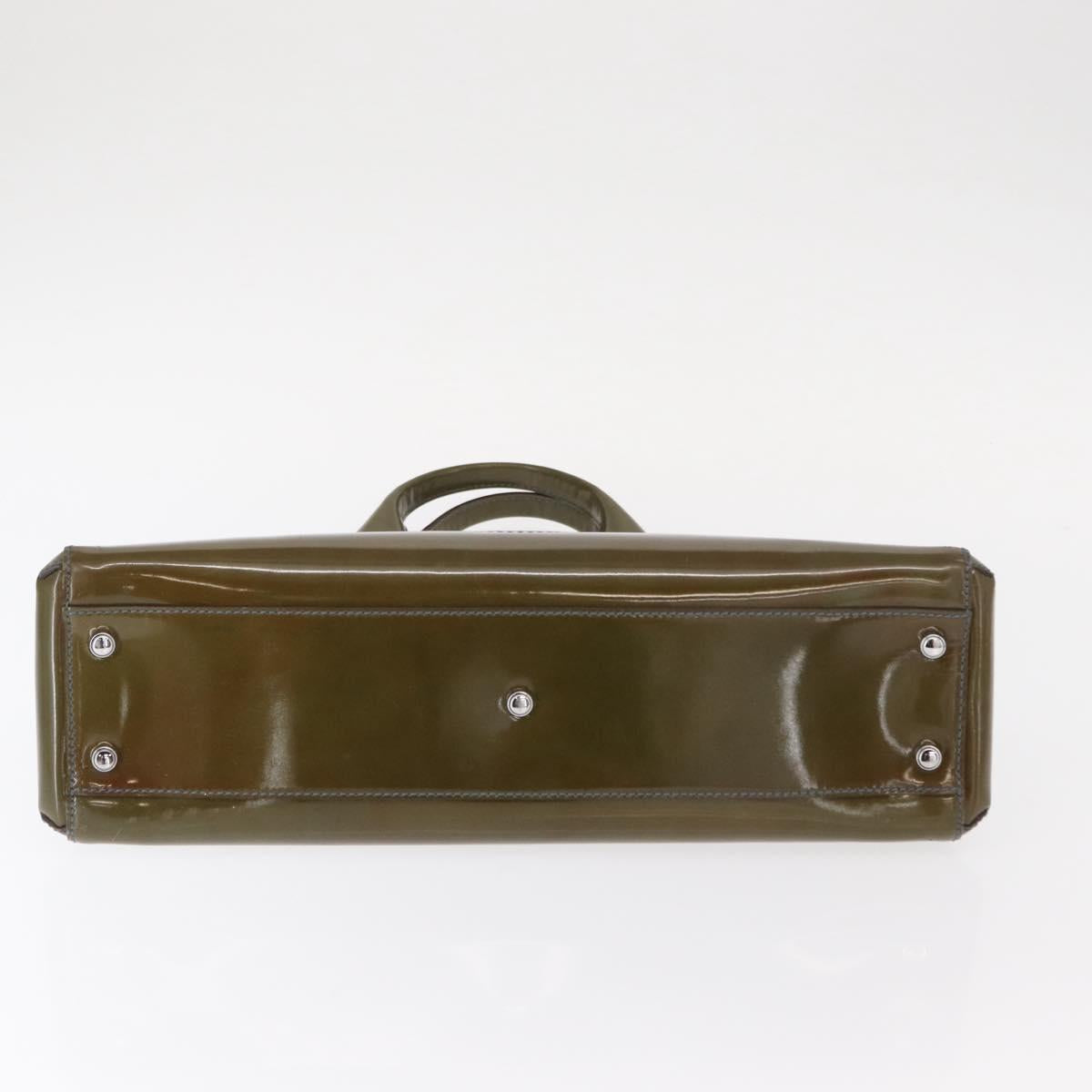 CARTIER Hand Bag Patent leather Khaki Silver Auth 151787