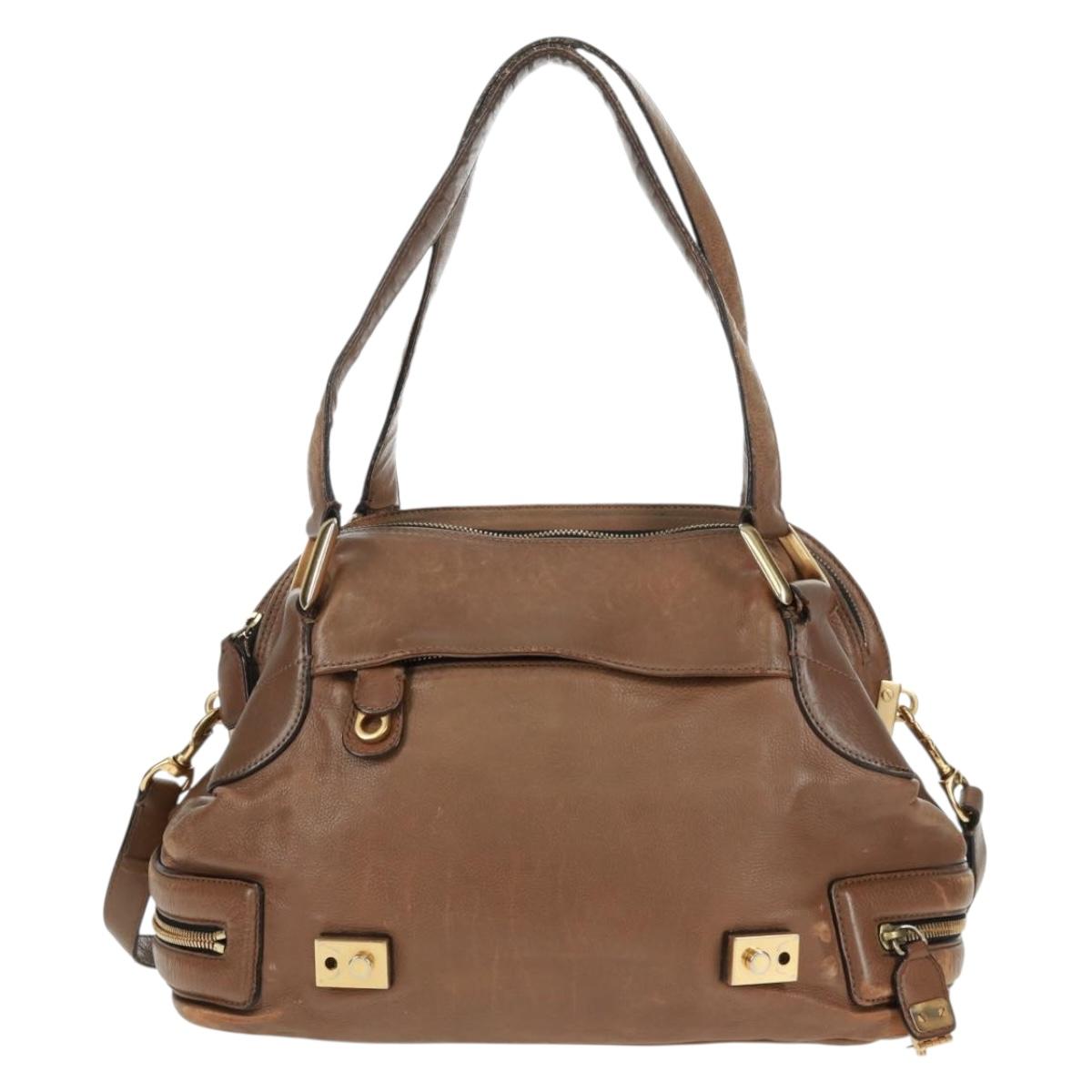 Chloe Hand Bag Leather 2way Brown Gold Auth 151789