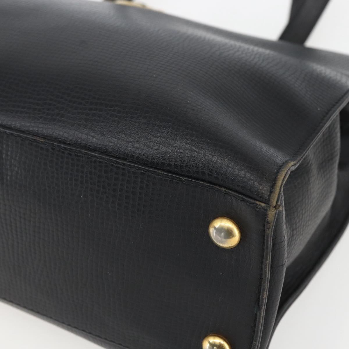 Christian Dior Hand Bag Leather Black Gold Auth 151795