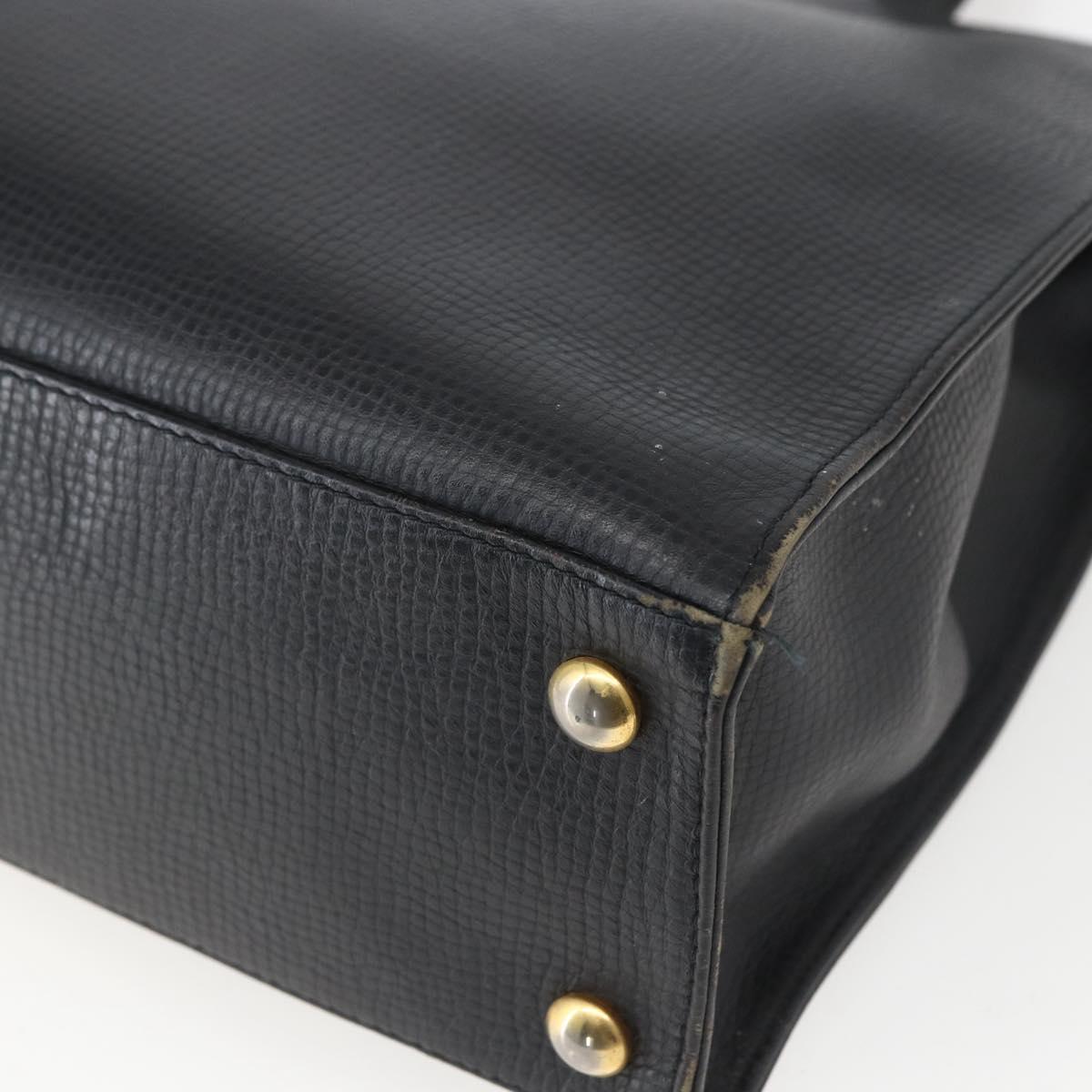 Christian Dior Hand Bag Leather Black Gold Auth 151795