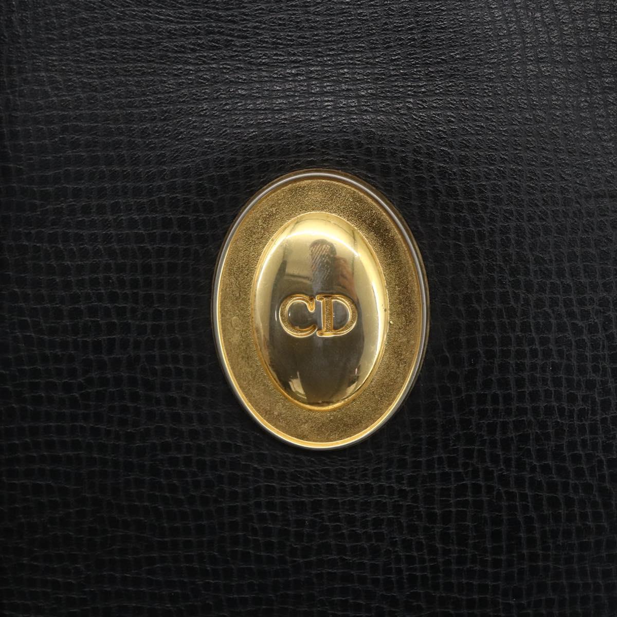 Christian Dior Hand Bag Leather Black Gold Auth 151795