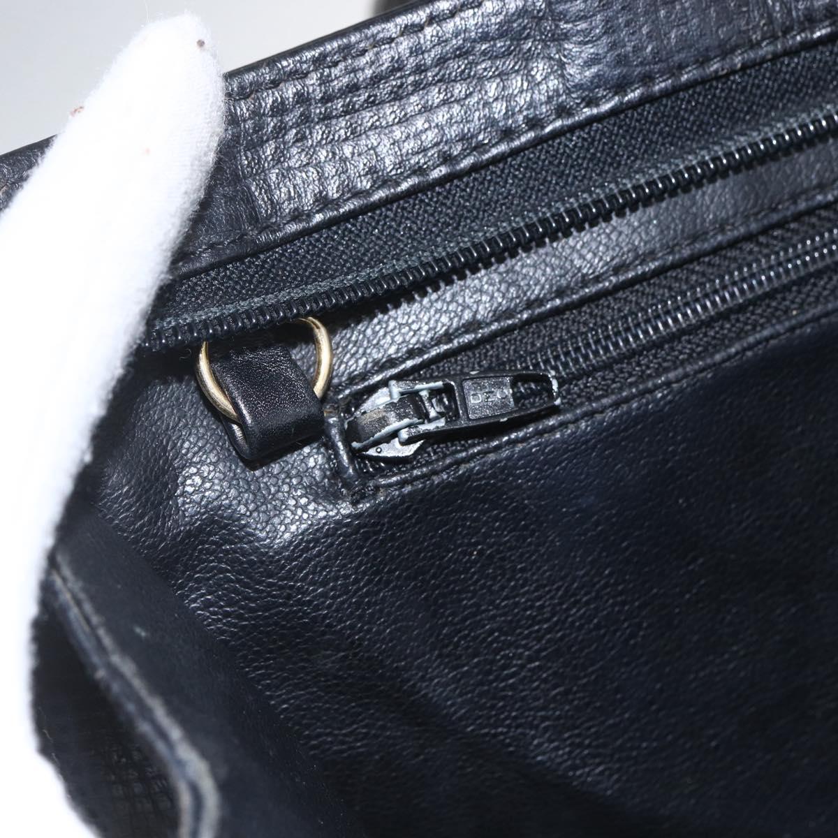 Christian Dior Hand Bag Leather Black Gold Auth 151795