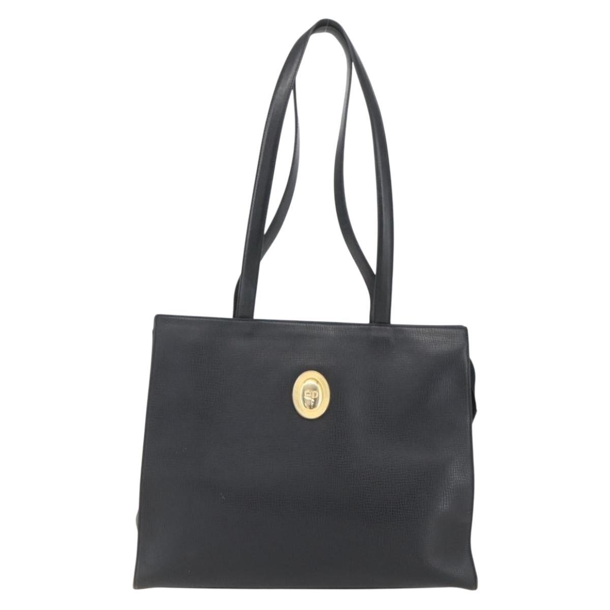 Christian Dior Hand Bag Leather Black Gold Auth 151795