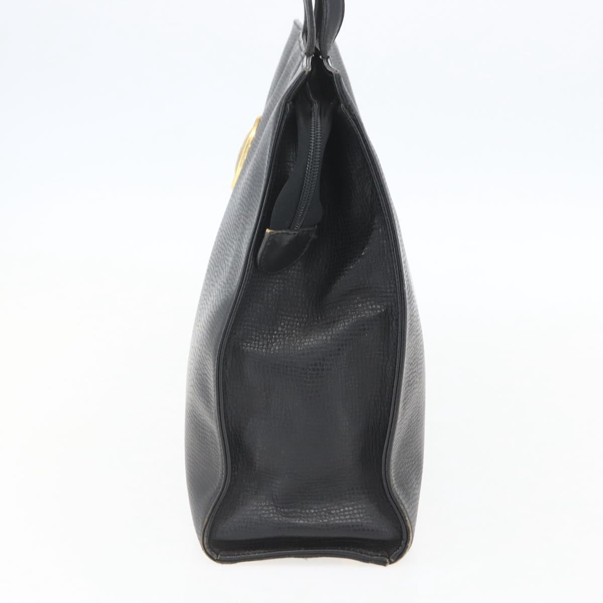 Christian Dior Hand Bag Leather Black Gold Auth 151795