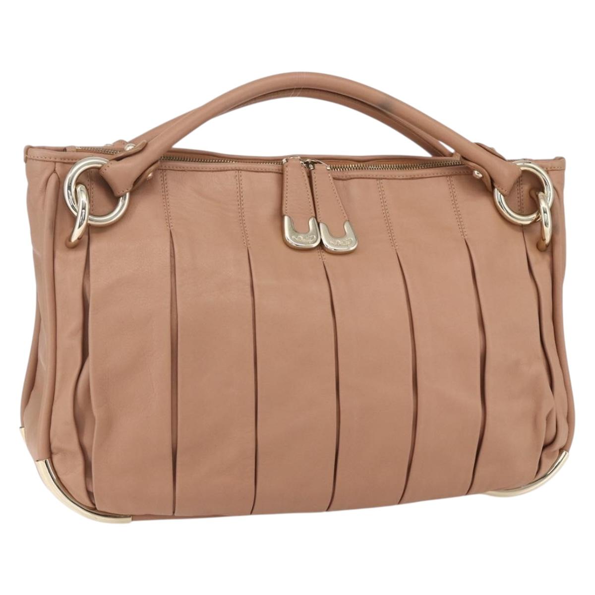 BALLY Hand Bag Leather Beige Gold Auth 151798