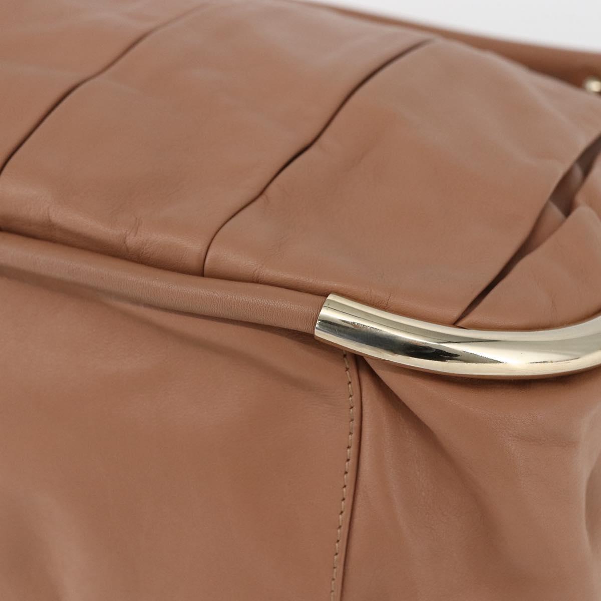 BALLY Hand Bag Leather Beige Gold Auth 151798
