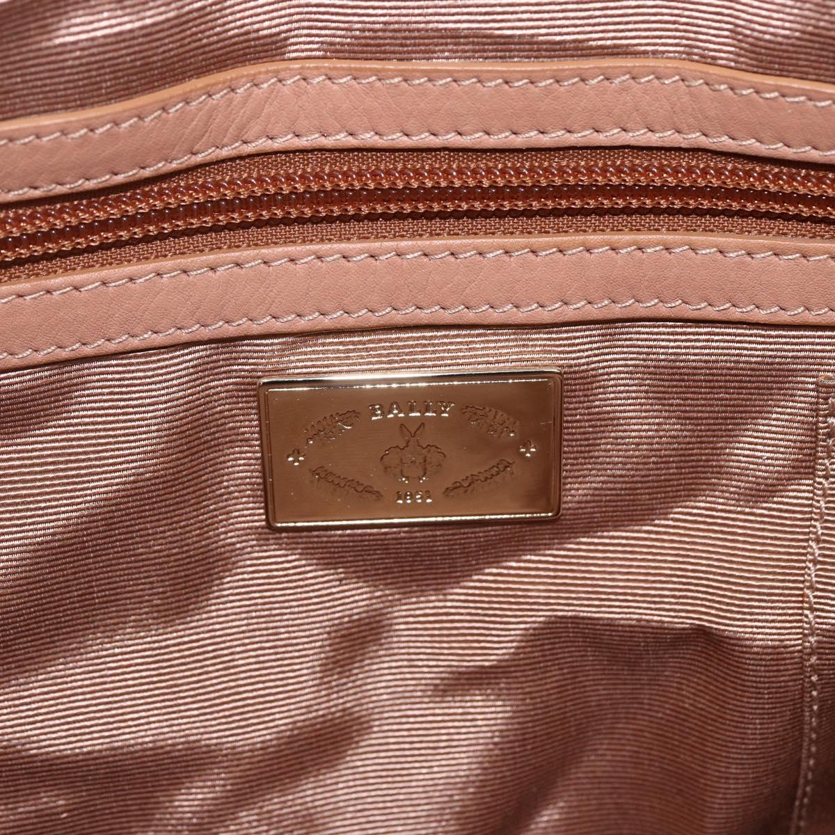 BALLY Hand Bag Leather Beige Gold Auth 151798