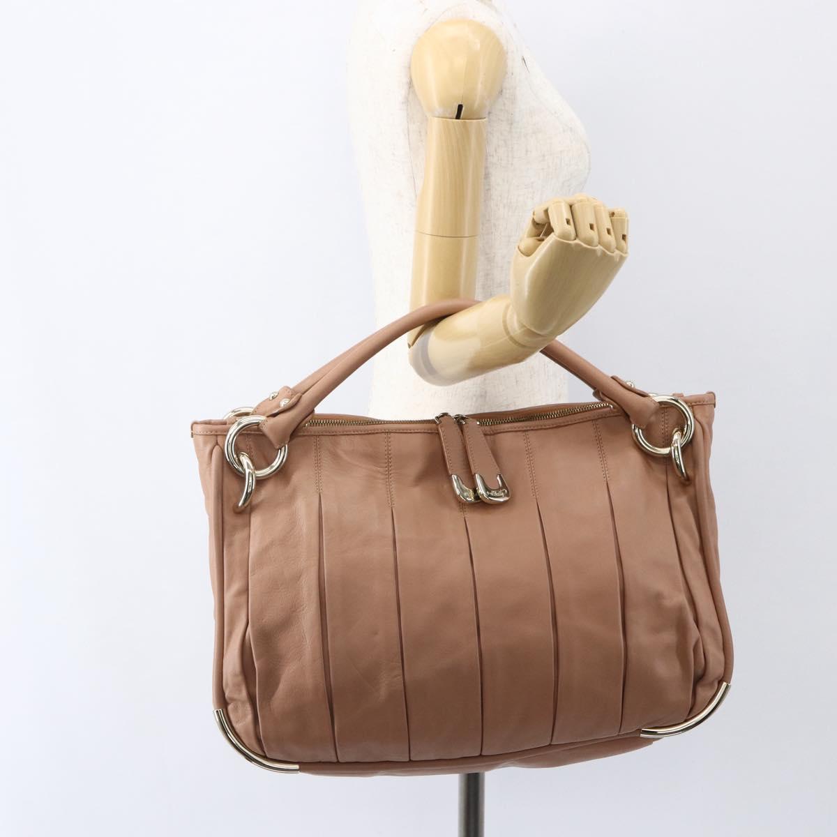 BALLY Hand Bag Leather Beige Gold Auth 151798