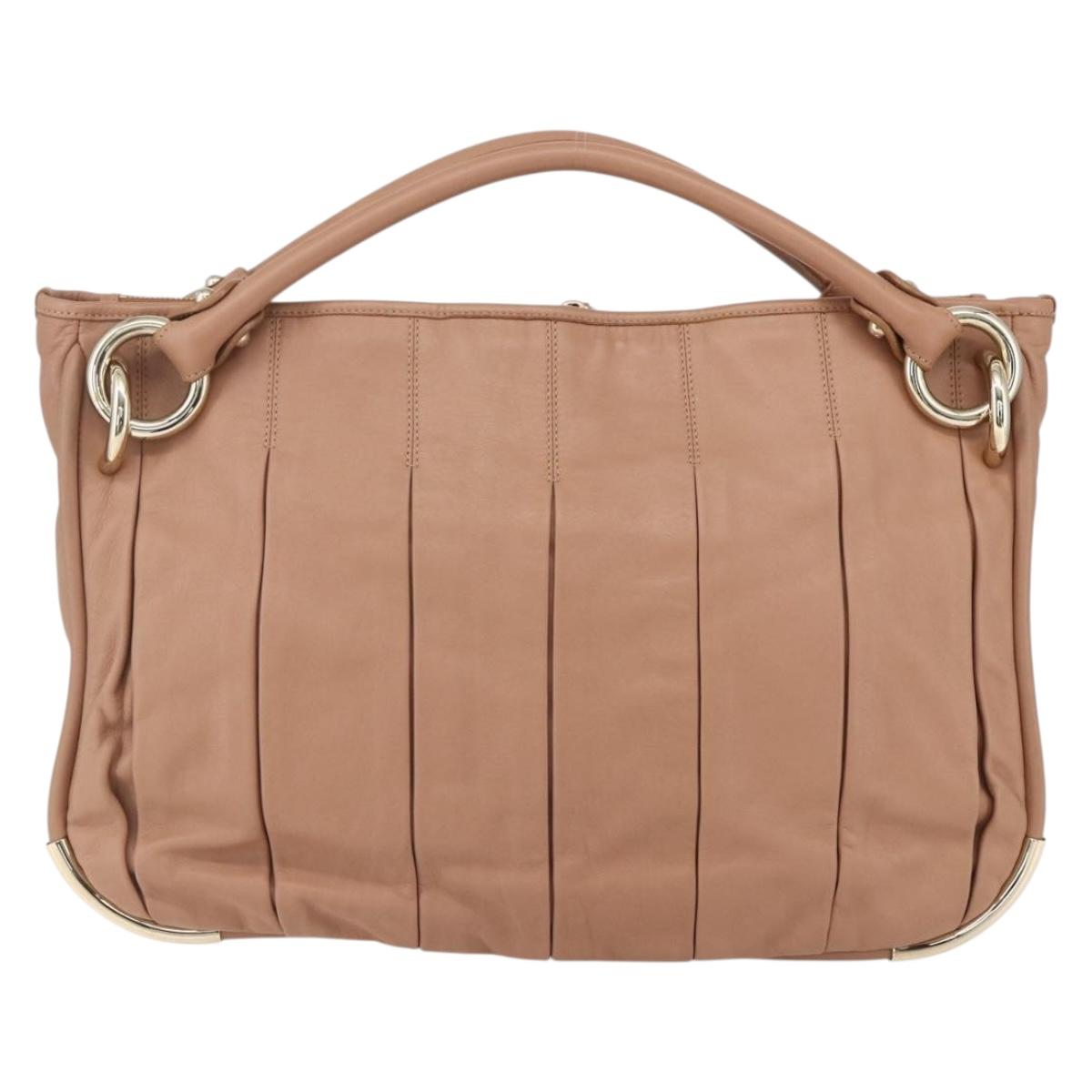 BALLY Hand Bag Leather Beige Gold Auth 151798