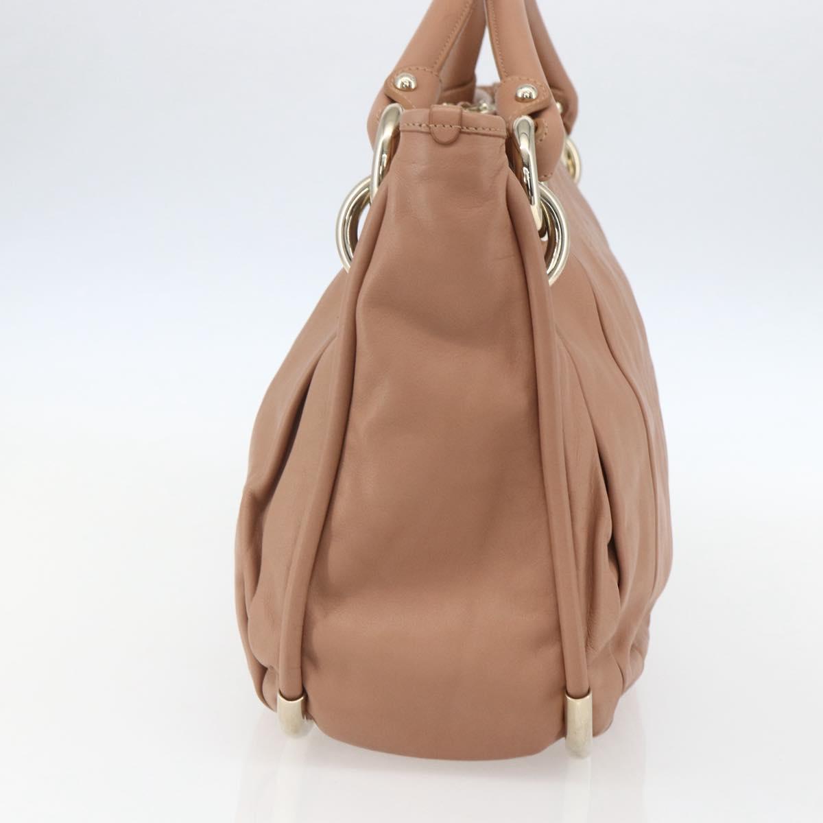 BALLY Hand Bag Leather Beige Gold Auth 151798