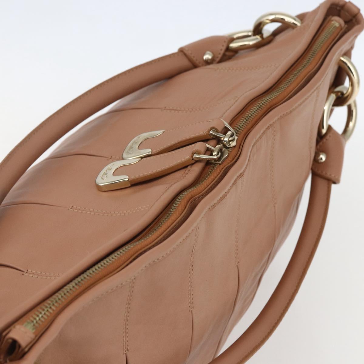 BALLY Hand Bag Leather Beige Gold Auth 151798