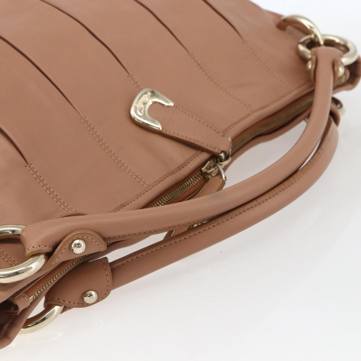 BALLY Hand Bag Leather Beige Gold Auth 151798