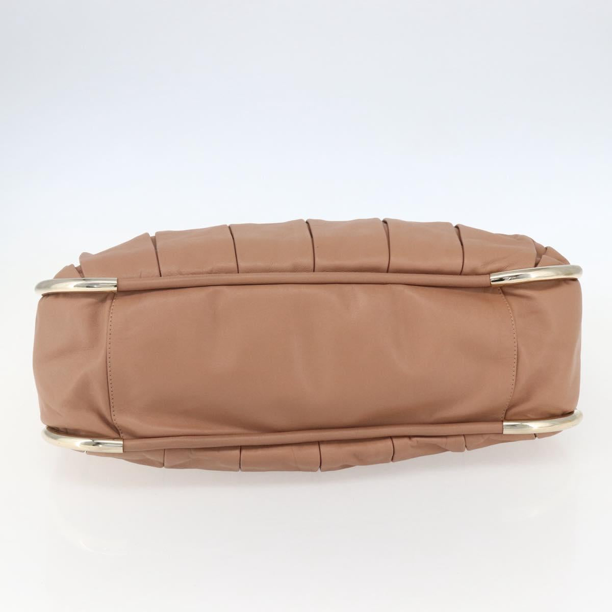 BALLY Hand Bag Leather Beige Gold Auth 151798