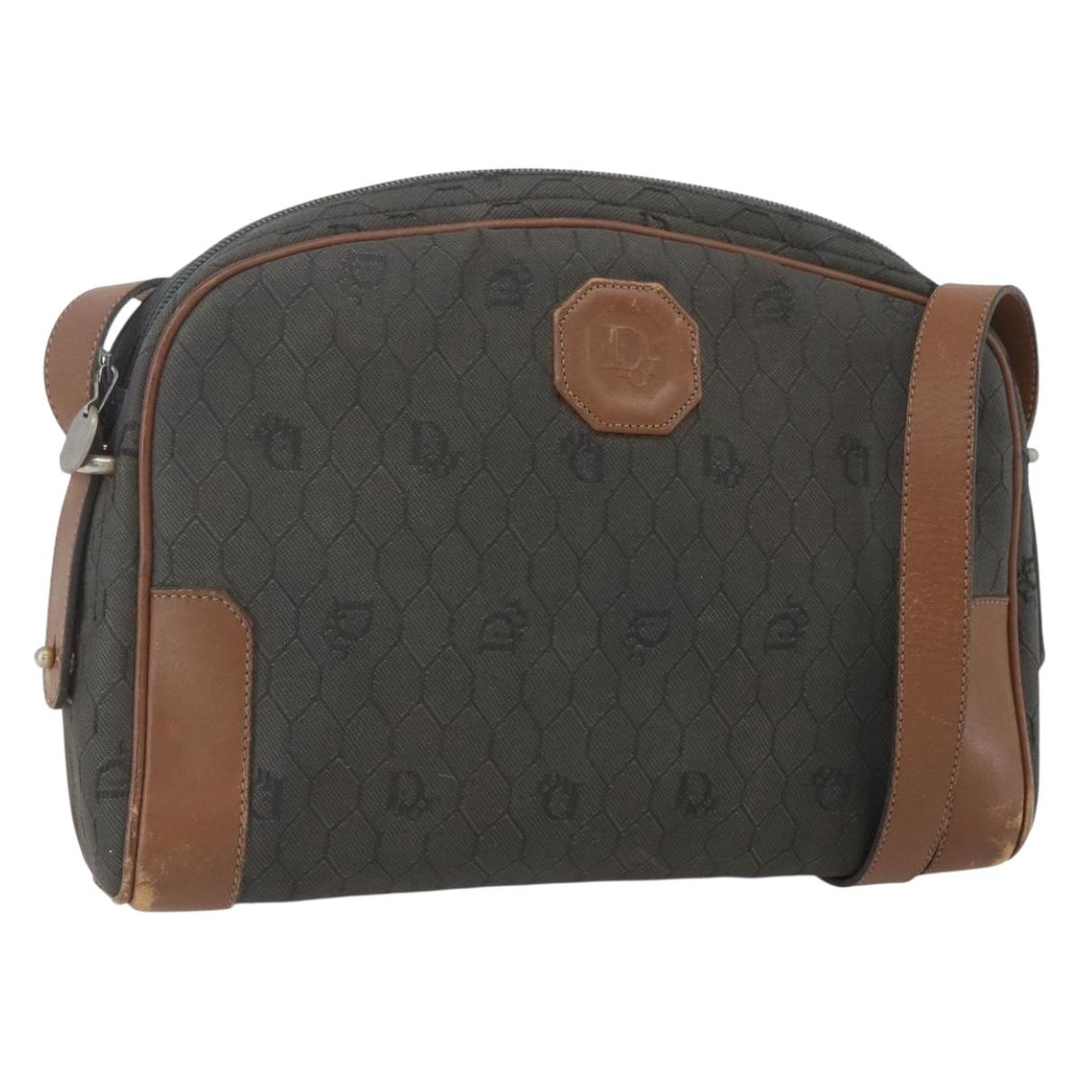 Christian Dior Honeycomb Canvas Shoulder Bag Gray Auth 151804