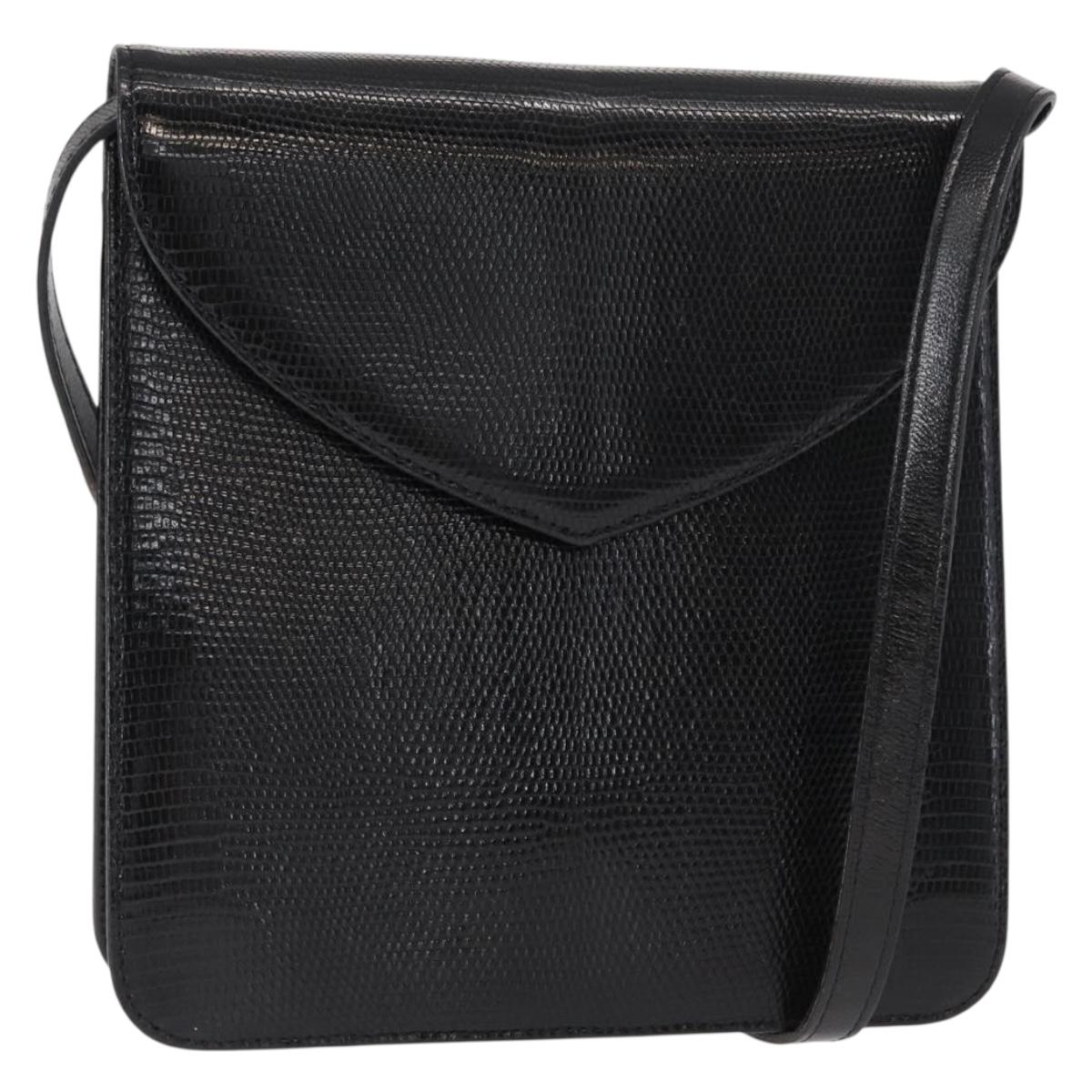 SAINT LAURENT Shoulder Bag Leather Black Gold Auth 151813