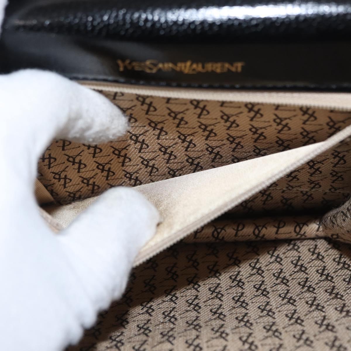 SAINT LAURENT Shoulder Bag Leather Black Gold Auth 151813