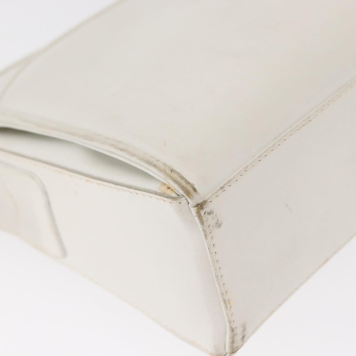 CELINE Shoulder Bag Leather White Gold Auth 151815