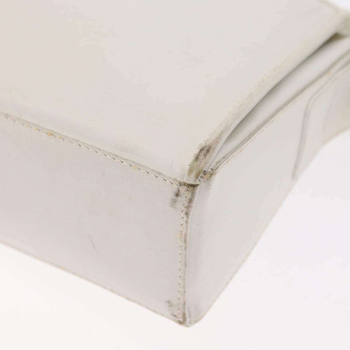 CELINE Shoulder Bag Leather White Gold Auth 151815