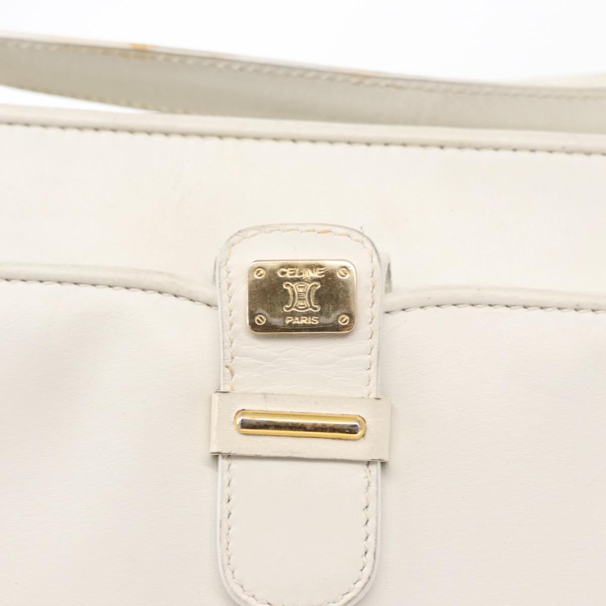 CELINE Shoulder Bag Leather White Gold Auth 151815