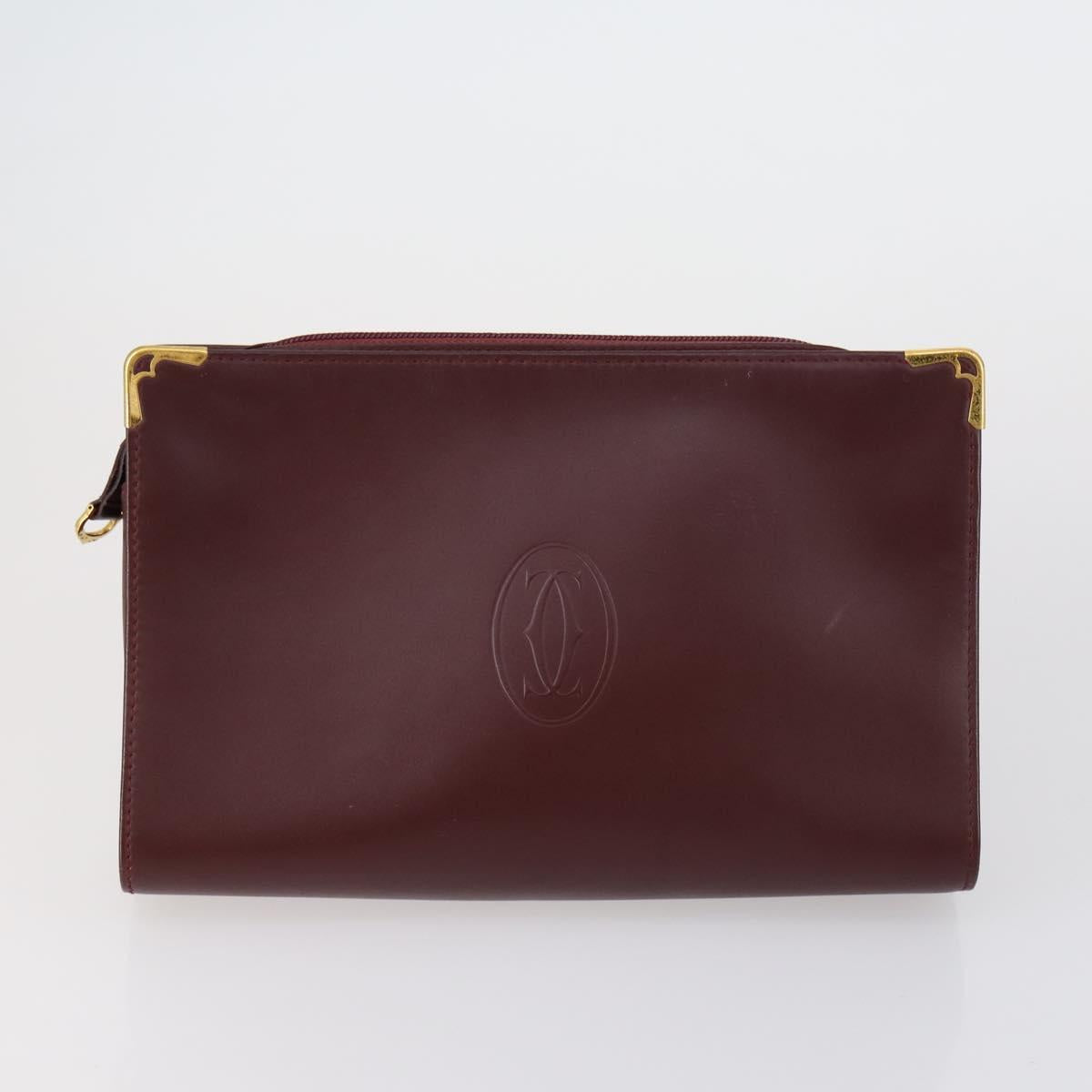 CARTIER Clutch Bag Leather 3 Set Bordeaux Auth 151825