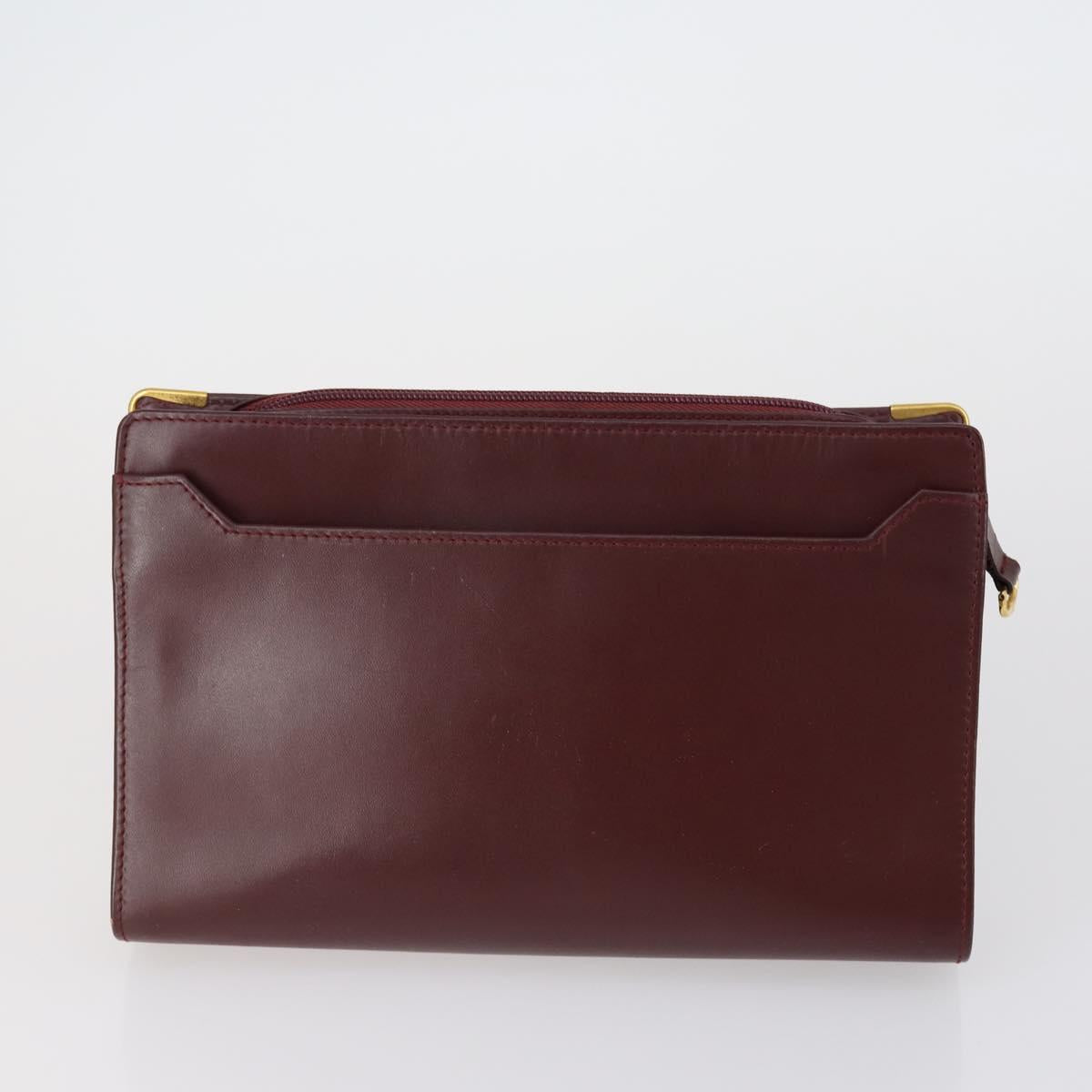 CARTIER Clutch Bag Leather 3 Set Bordeaux Auth 151825