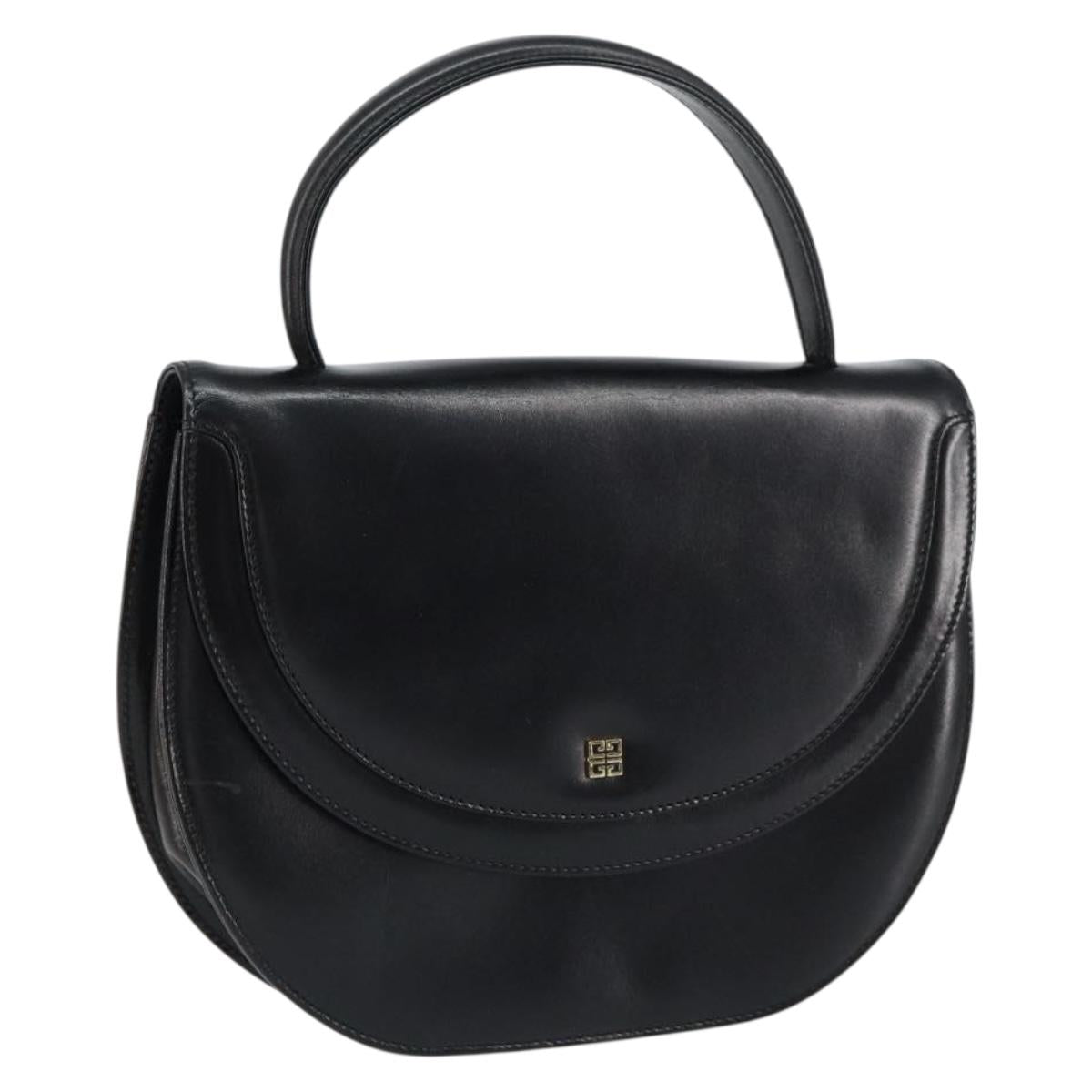 GIVENCHY Hand Bag Leather Black Gold Auth 151826