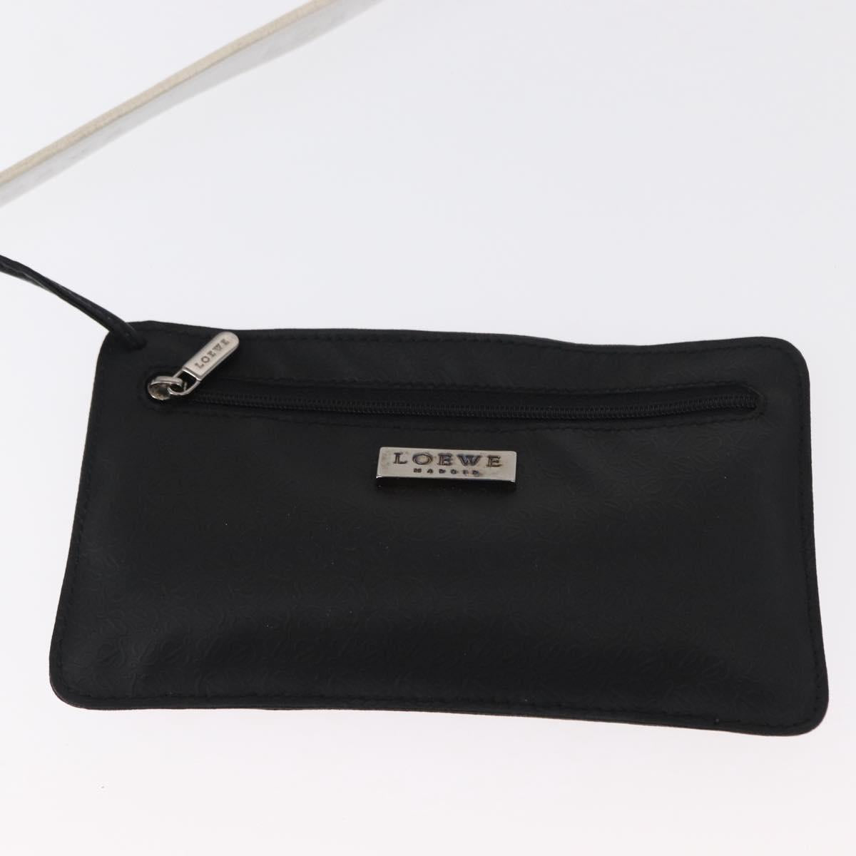 LOEWE Anagram Shoulder Bag Leather Black Silver Auth 151851