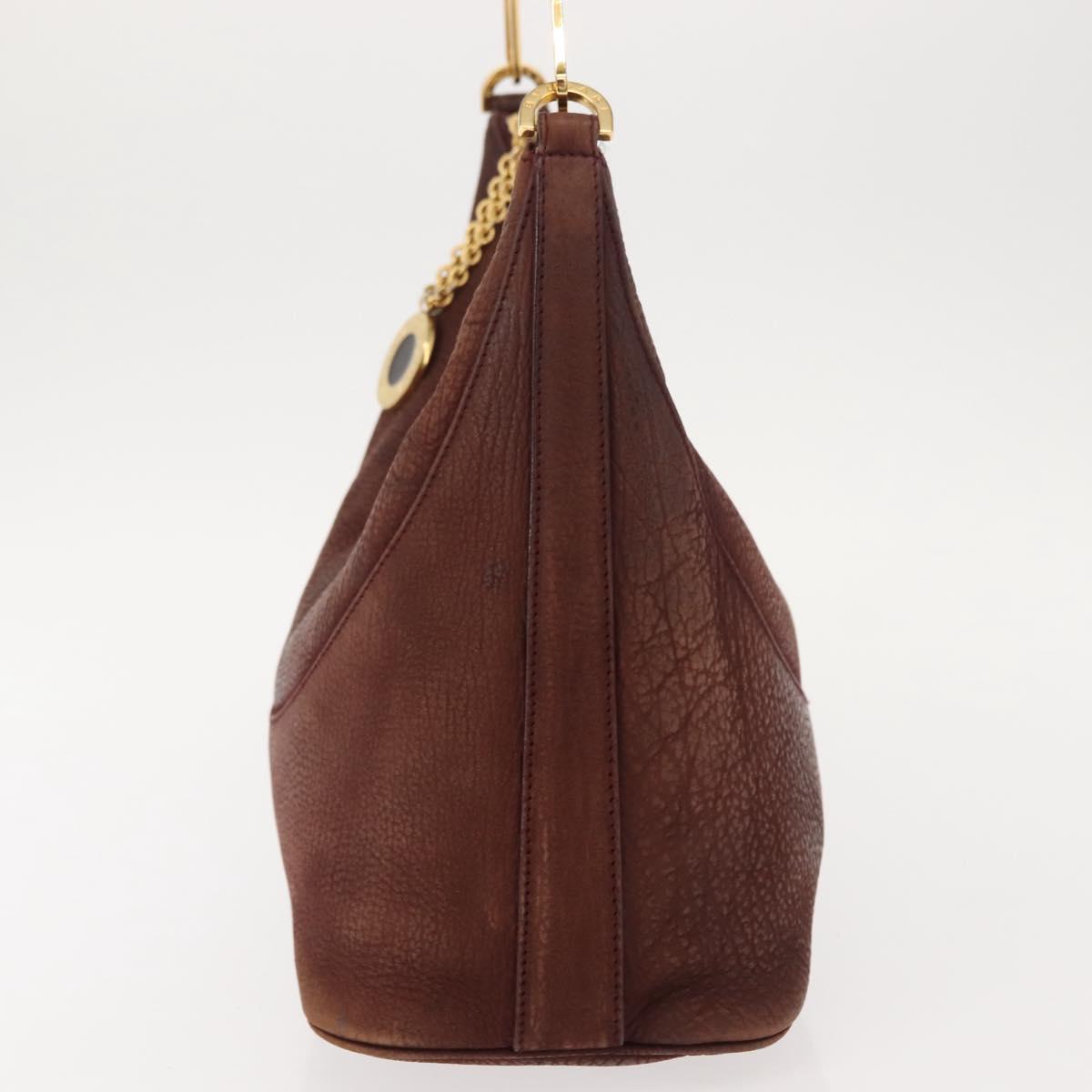 BVLGARI Medallion Shoulder Bag Leather Brown Gold Auth 151855