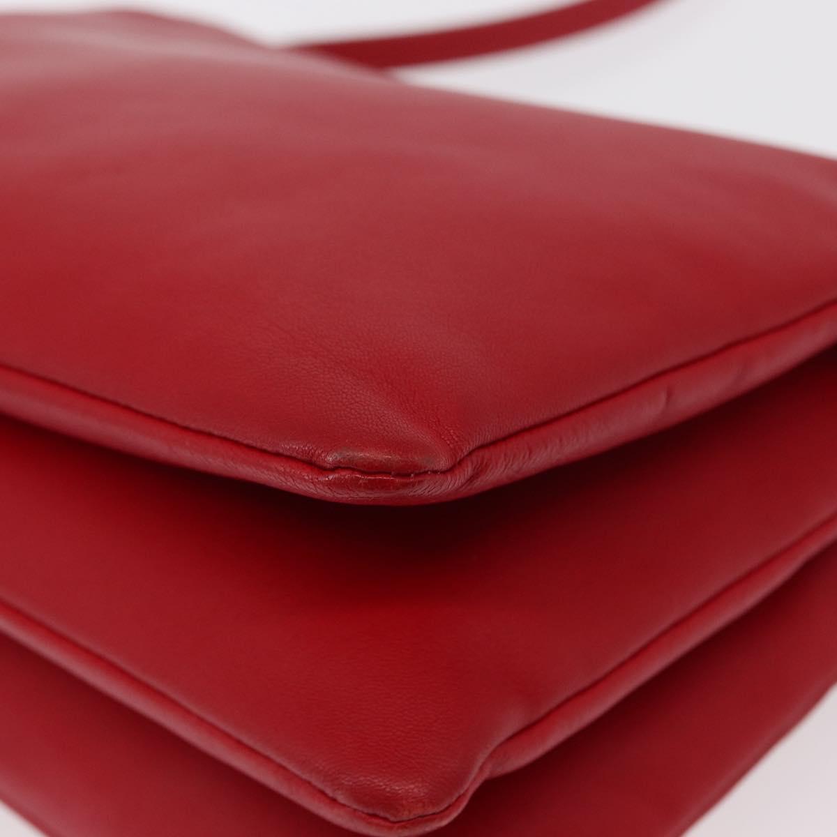 CELINE Trio Shoulder Bag Leather Red Gold Auth 151858