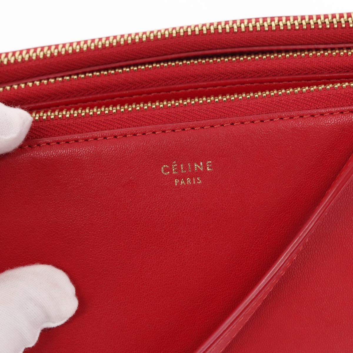 CELINE Trio Shoulder Bag Leather Red Gold Auth 151858