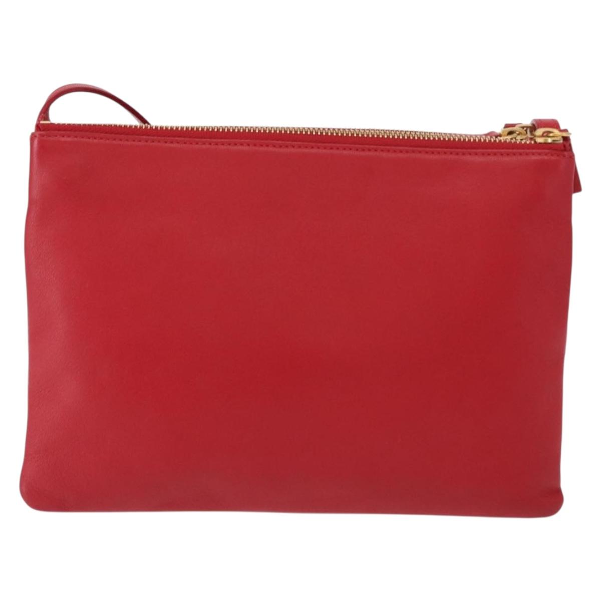 CELINE Trio Shoulder Bag Leather Red Gold Auth 151858