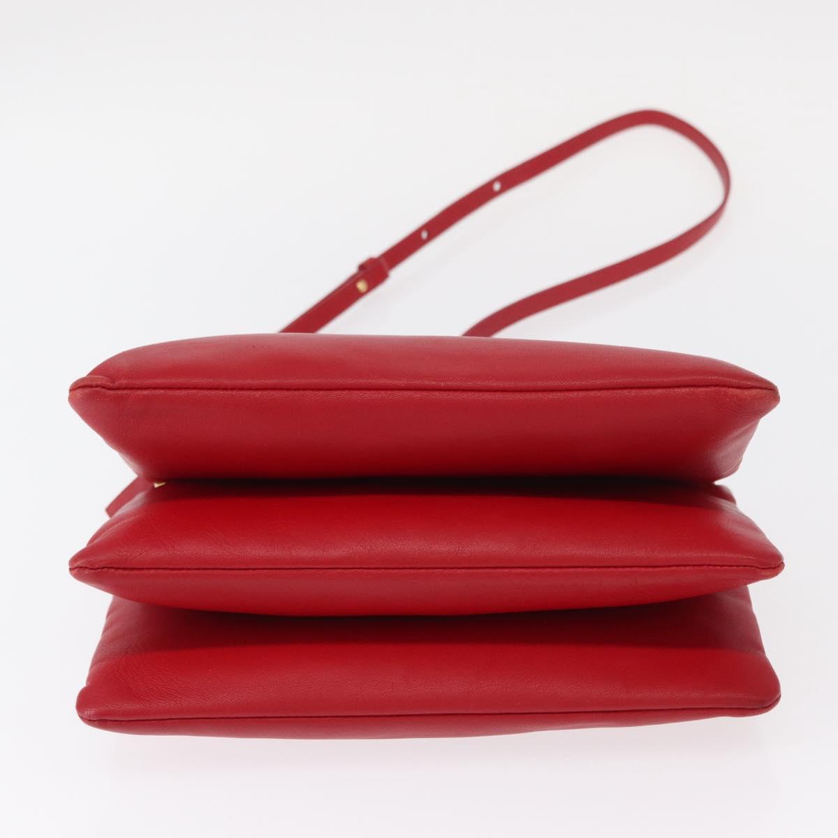 CELINE Trio Shoulder Bag Leather Red Gold Auth 151858