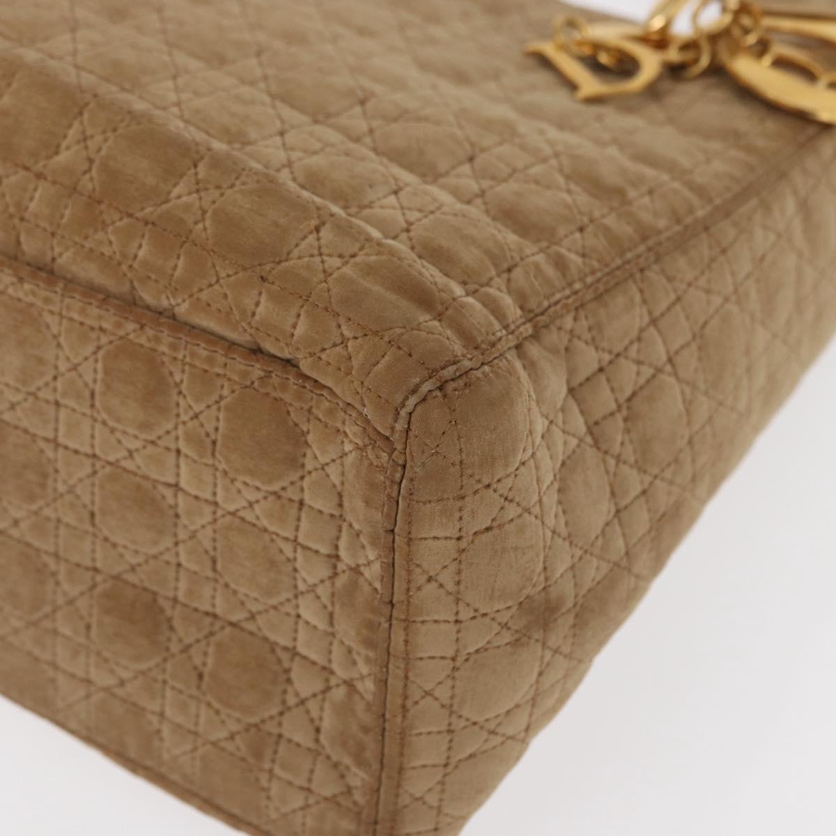 Christian Dior Lady Dior Canage Hand Bag Nylon Beige Gold Auth 151860