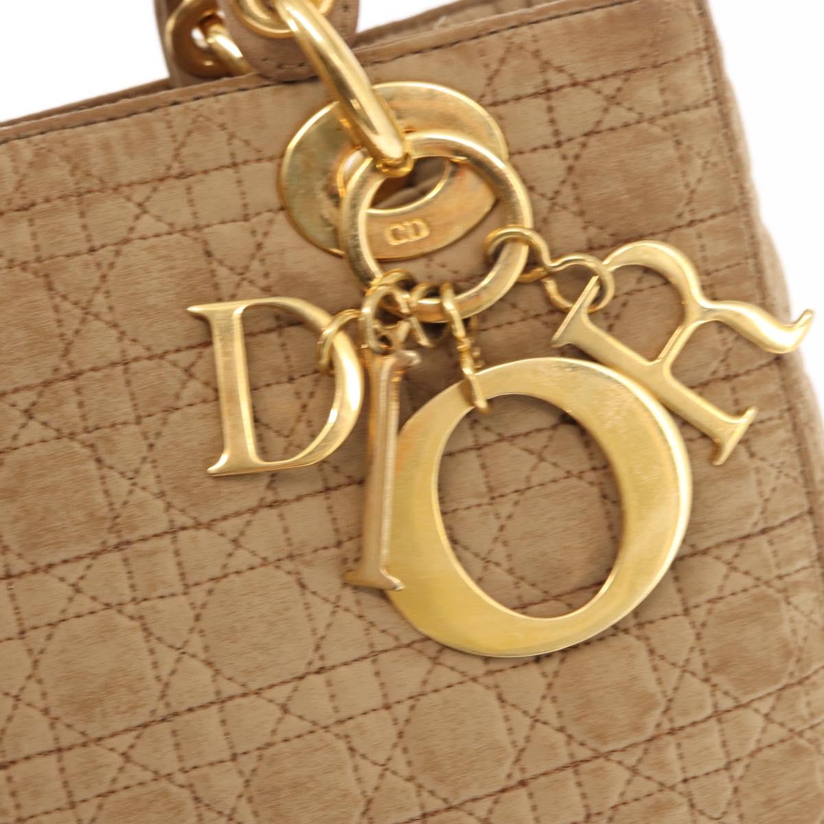 Christian Dior Lady Dior Canage Hand Bag Nylon Beige Gold Auth 151860
