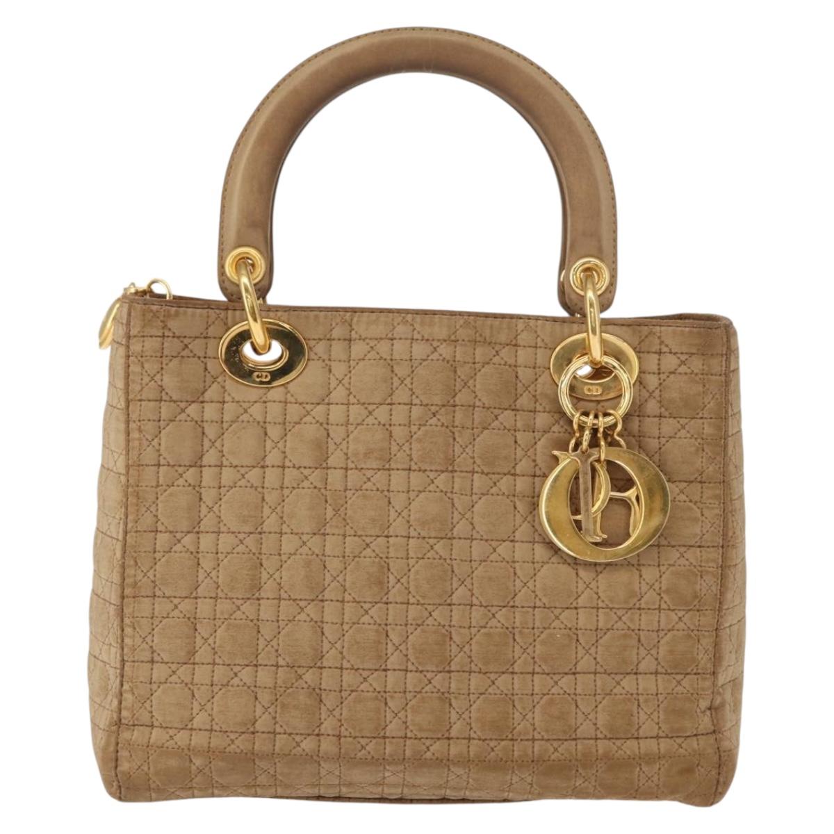 Christian Dior Lady Dior Canage Hand Bag Nylon Beige Gold Auth 151860