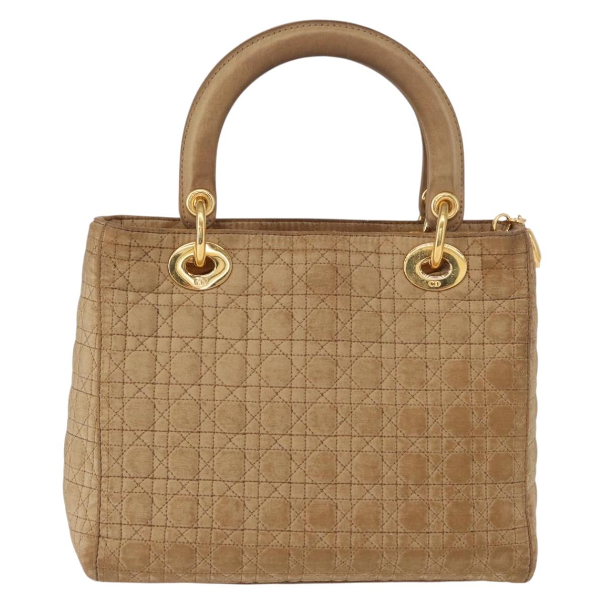Christian Dior Lady Dior Canage Hand Bag Nylon Beige Gold Auth 151860